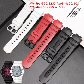 Силиконовый Ремешок для Часов Casio G-Shock AW-591/590/5230/282b AWG-M100/M101 G-7700/7710 Спортивные Часы Для Дайвинга Браслет на Запястье