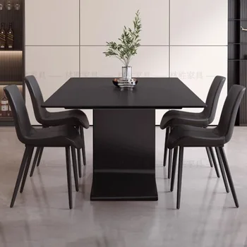 Обеденный стол в итальянском стиле с панелями из камня, Современный минималистичный бытовой прибор, Чисто Черный Прямоугольный обеденный стол, Дизайнерская мебель YX50DT