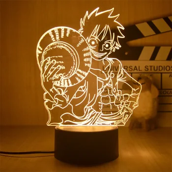 Аниме One Piece Фигурка Луффи 3D Иллюзия Светодиодный Ночник Ночник Сенсорная Вспышка Настольная Модель Фигурка Игрушки подарок