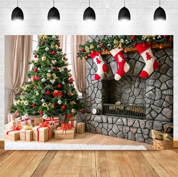 Рождественская елка Laeacco Подарок для камина в помещении, фотография на день рождения ребенка, фон для фотосъемки, фотографический фон для фотостудии
