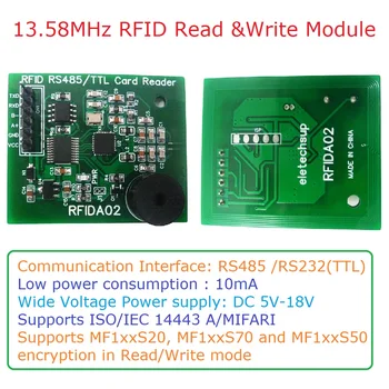 RS485 RS232 UART 13,56 МГц RFID Считыватель Писатель RC522 CV520 для M1 S50 S70 NFC RFID UID IC Карты