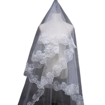150 см Женская Свадебная Короткая Фата Для Новобрачных Белая Однослойная Кружевная Цветочная Аппликация