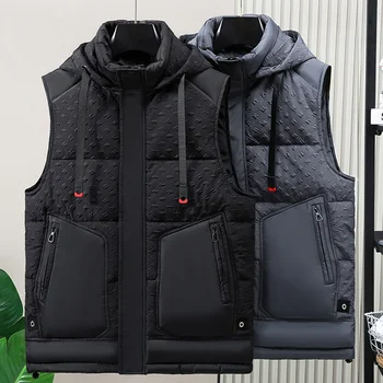 Модные куртки без рукавов для мужчин 2023 года, новый толстый теплый зимний мужской жилет с капюшоном, брендовые пальто больших размеров в корейском стиле