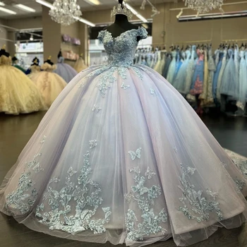 Лавандовое бальное платье, вечерние платья принцессы С аппликацией в виде сердца и цветочным бантом, вечерние платья для выпускного вечера, сладкое пышное платье 16 шт.