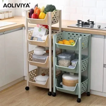 Напольный стеллаж для хранения на кухне AOLIVIYA, многослойная тележка, Многофункциональная корзина для овощей, Передвижной стеллаж для мелочей в гостиной