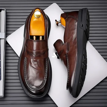 Оригинальная новая мужская повседневная кожаная обувь в деловом стиле в Англии, обувь для вождения, Дышащая Удобная повседневная обувь без застежки на плоской подошве