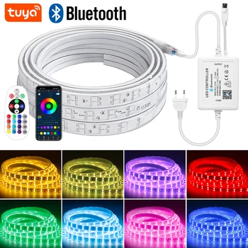 Светодиодная лента Tuya Smart RGB с дистанционным управлением AC 220V/Bluetooth /WiFi Светодиодные ленточные светильники SMD 5050 Водонепроницаемая гибкая лента 1-100 м