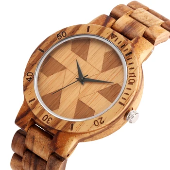 Простые модные полностью деревянные мужские часы, кварцевые наручные часы с геометрическим рисунком, циферблат, повседневные мужские деревянные часы, Складная застежка