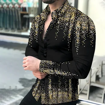 Новая мужская рубашка с длинным рукавом на осень 2023, модный повседневный топ с градиентным принтом в горошек