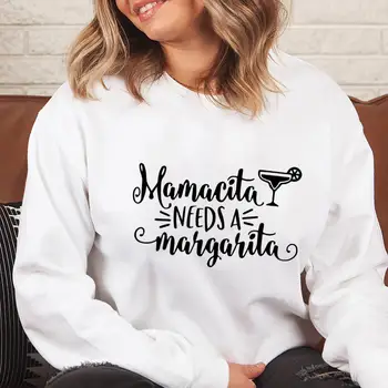 Mamacita Needs a Margarita, Женская Толстовка из 100% хлопка, Mom Lift, Забавный Повседневный Осенне-Зимний Топ С длинным рукавом, Подарок на День Матери