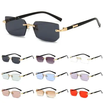 Прямоугольные солнцезащитные очки Y2K без оправы, модные солнцезащитные очки с защитой UV400, очки для женщин и мужчин