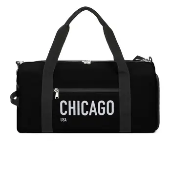 Чикаго, США, спортивная сумка с белым буквенным принтом, багаж, спортивные сумки, Мужские дизайнерские аксессуары для спортзала, Новинка, сумка для фитнеса, Оксфордские сумки