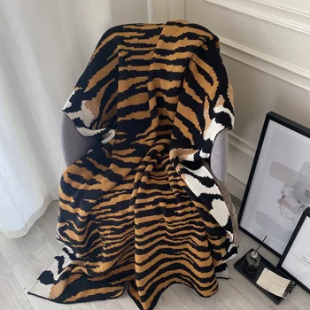 Покрывало с рисунком тигра, Покрывало для дивана, офисной кровати, спального вагона, Жаккардовое вязаное одеяло 100X150 см