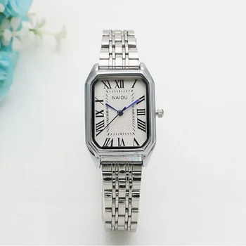 Роскошные женские часы с простым римским циферблатом, кварцевые часы, женские классические серебряные часы, винтажные прямоугольные наручные часы Reloj