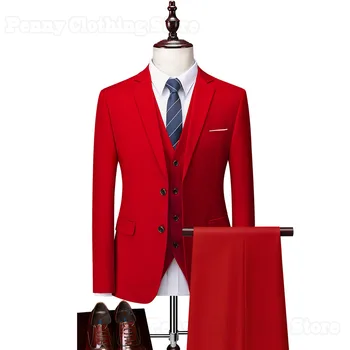 2024 Новый мужской официальный офисный деловой костюм на двух пуговицах, деловой повседневный костюм-тройка для жениха