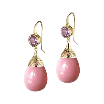 Изысканные Круглые серьги с кристаллами из фиолетового камня, модные серьги с золотой гравировкой, розовые серьги с искусственным жемчугом, висячие серьги для женщин
