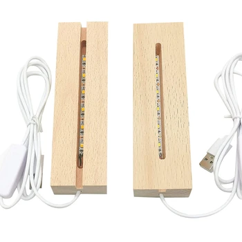 2 упаковки 6-дюймовой прямоугольной подставки со светодиодной подсветкой, деревянная подставка с подсветкой для витрин из хрусталя (теплый свет)
