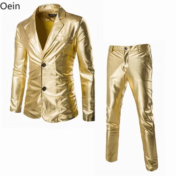 2шт Мужская клубная одежда Gold Sliver, шоу-костюмы, Блейзер + брюки, комплекты для выступлений на сцене, Приталенный танец, плюс размер