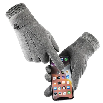 Зимние Теплые мужские перчатки с сенсорным экраном и бархатом внутри, модные Простые перчатки для защиты от холода, утолщающие мужские уличные перчатки