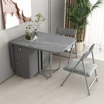 Минимально простой обеденный стол из каменной доски, комбинация складного обеденного стола и стула, небольшой бытовой обеденный стол из массива дерева