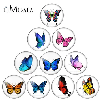 OMGALA Beauty Butterfly 10шт смешанные 10мм/12мм/16мм/18мм/25мм Круглые фотостеклянные кабошоны демонстрационные с плоской спинкой Для изготовления находок ZB0566