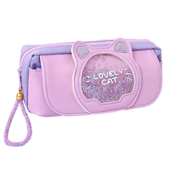 Пеналы Kawaii Lovely Cat для девочек розовые, большой емкости, чехол для ручек с зыбучим песком, многофункциональная стационарная сумка для хранения