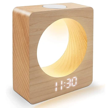 Цифровой деревянный светодиодный будильник из массива дерева с ночником, 3 Настройки будильника, определение температуры для спальни