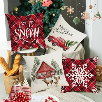 Упаковка из 4 рождественских декоративных наволочек Рождественская елка Санта Снеговик Наволочки для дивана Диван Спальня Автомобиль