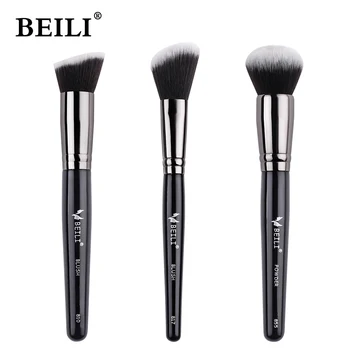 BEILI Black, 3 шт., набор кистей для макияжа, веганская черная пудра, основа для румян, синтетические волосы, веганские высококачественные кисти для макияжа