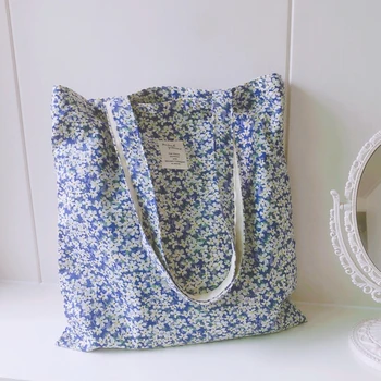 Сумка-тоут с цветочным принтом в стиле шоппер, женская сумка для покупок в стиле харадзюку, женская сумка для покупок через плечо, женская холщовая сумка