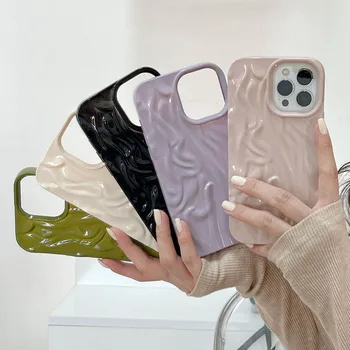 Модный Японский Корейский Складной 3D Чехол Для Телефона iphone 15 14 13 12 Pro Max 11 Coque Милый Однотонный Мягкий Силиконовый Противоударный Чехол