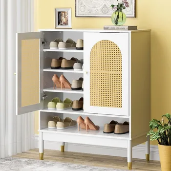 Белый обувной шкаф для прихожей, белый узкий шкаф для хранения обуви, деревянный многослойный органайзер для обуви из ротанга для дома и квартиры