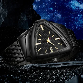 Новые мужские часы с треугольным дизайном, индивидуальность, лучший бренд, роскошные модные золотые наручные часы из нержавеющей стали, мужские кварцевые часы