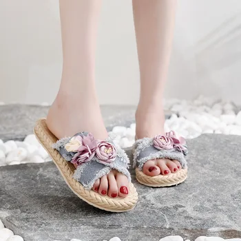 Летняя обувь для девочек в азиатском стиле, тапочки с камелиями, женская обувь, праздничная пляжная обувь
