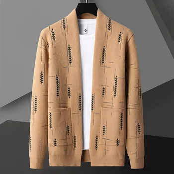 Осень-зима 2023, Модная брендовая куртка-кардиган для мужчин, Высококачественный Мужской Красивый Мягкий Теплый Модный трикотаж, Кардиганы большого размера