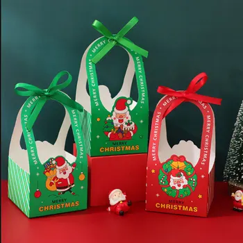 Рождественская подарочная коробка из 5 шт. с ручкой, рождественское украшение, картонные коробки для конфет и драже для новогоднего ужина, принадлежности для вечеринок