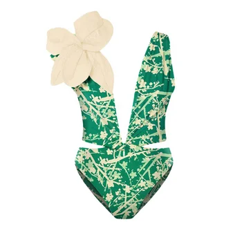 Цельный купальник с глубоким V образным вырезом и цветочным принтом, зеленые Женские купальники с завязками, роскошные шорты Bourkini 2022 года выпуска