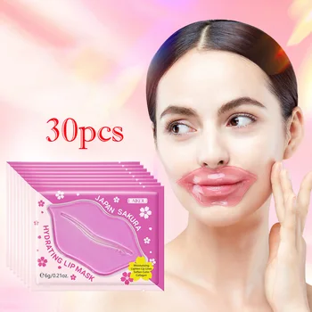 30шт Маска для губ LAIKOU Sakura Увлажняющая Против морщин, сухих трещин, Отшелушивающая Питательная маска для губ Косметические средства по уходу за кожей губ 