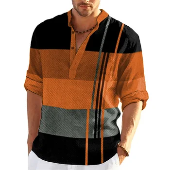Хлопковая льняная рубашка 2023 года, высококачественная мужская рубашка с длинными рукавами, Весенне-осенние цветные воротники, футболка в повседневном стиле