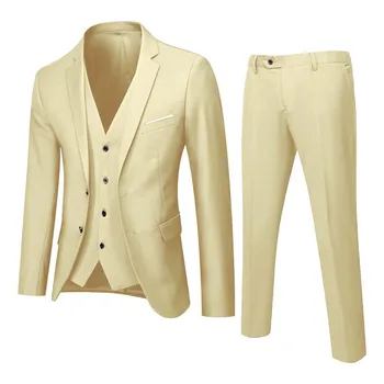 Мужской костюм, приталенный костюм из 3 предметов, деловой пиджак для свадебной вечеринки, жилет и брюки