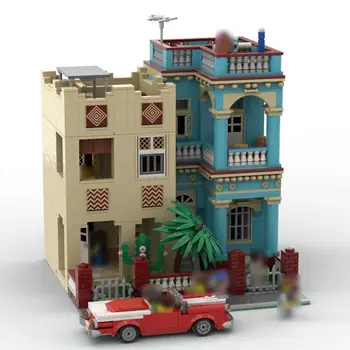 Модульный дом с интерьером и красный автомобиль с откидным верхом 3116 деталей MOC Build