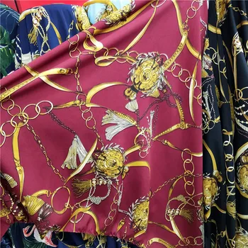Шифоновая ткань с микроэластичным рисунком на цепочке По метру для пошива платьев, рубашек, мягкой винтажной ткани Синего и красного цветов