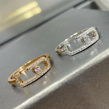 2023 Новое скользящее кольцо из стерлингового серебра 925 пробы с одним бриллиантом, дизайн женской одежды, ювелирные изделия элитного бренда, подарок для вечеринки