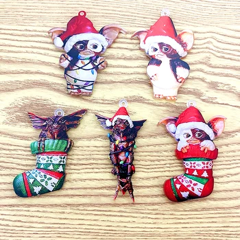 2D Плоские Акриловые Гремлины, Шляпа Санта-Клауса, Носки с летающим Драконом, Подвески в виде Рождественского дерева для собак, Подвесная вещица для щенков, Рождественский Орнамент в подарок
