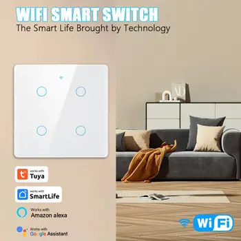 Tuya WIFI Smart Switch Бразилия 4X4 Умный Дом Сенсорная Панель 4/6 Банд Выключатель Света Smart Life Control Для Alexa Home