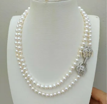 36-дюймовое ожерелье из натурального белого жемчуга AAA 8-9 мм Akoya 925s