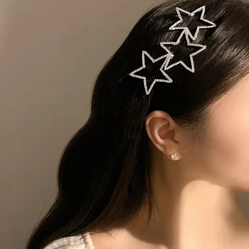 Серебряная повязка на голову со стразами в виде звезды, корейский металлический нишевый дизайн, легкие роскошные звезды, черная повязка на голову для девочек, аксессуары для волос