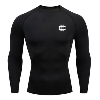 Мужская спортивная футболка для бодибилдинга, Быстросохнущая рубашка для бега, компрессионный топ с длинным рукавом, футболка для спортзала, Мужская облегающая футболка для фитнеса Rashgard
