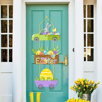 Пасхальная Бумажная Дверная Вешалка Happy Easter Rabbits С Яйцевидным Узором Подвесные Подвески Детские Украшения Для Пасхальной Тематической Вечеринки Весенние Принадлежности
