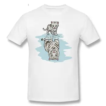Милая мужская футболка из 100% хлопка с круглым вырезом и короткими рукавами, с изображением диких животных, Кошка Тигр